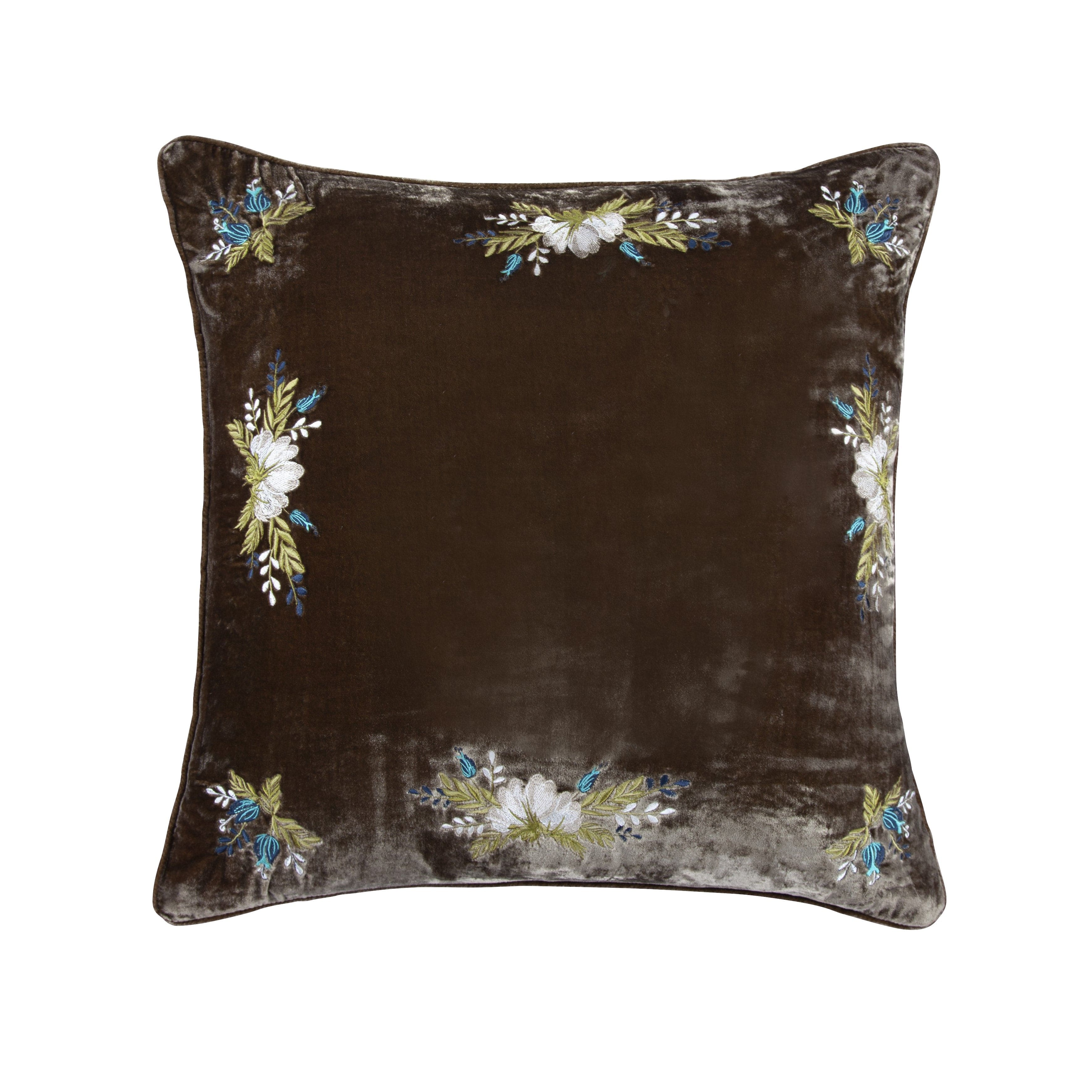 Stella Western Floral Embroidered Silk Velvet Pillow