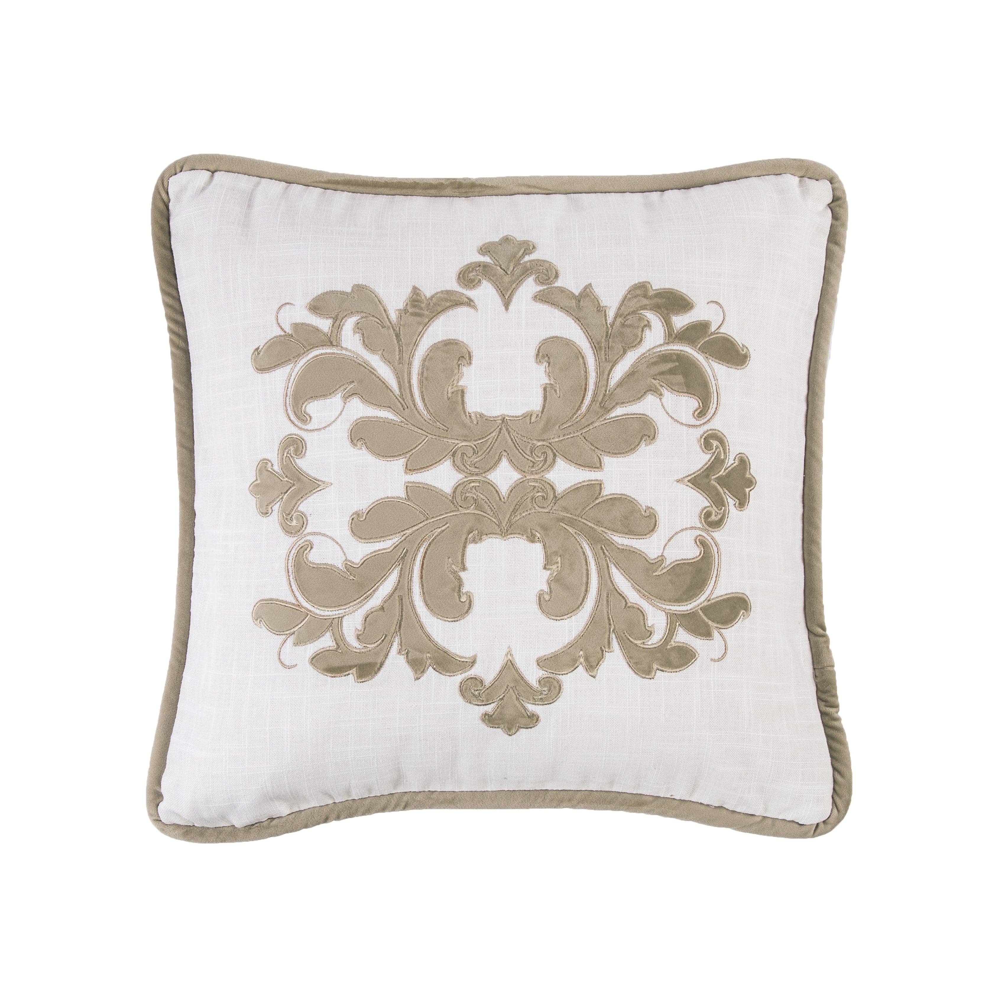 Madison Velvet Embroidered White Square Pillow