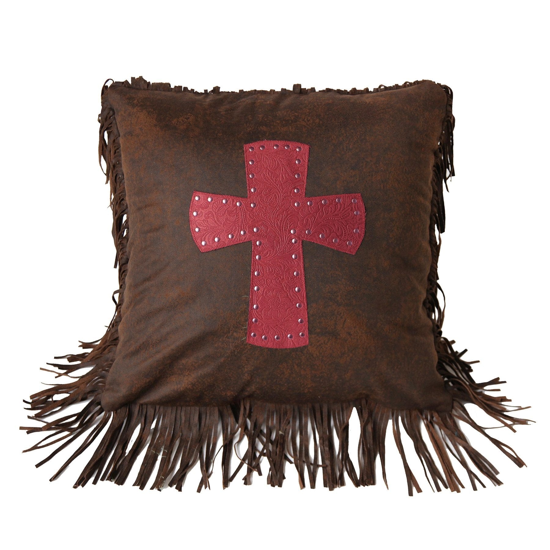Cheyenne Tooled Leather Cross Throw Pillow, Turquoise