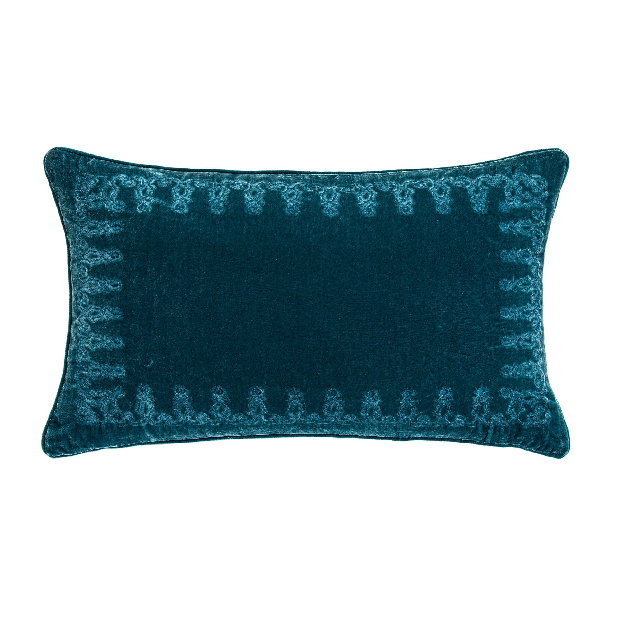 Stella Faux Silk Velvet Embroidered Lumbar Pillow