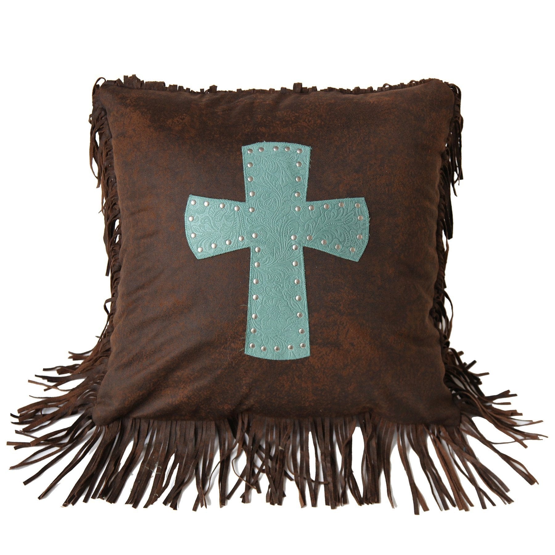 Cheyenne Tooled Leather Cross Throw Pillow, Turquoise