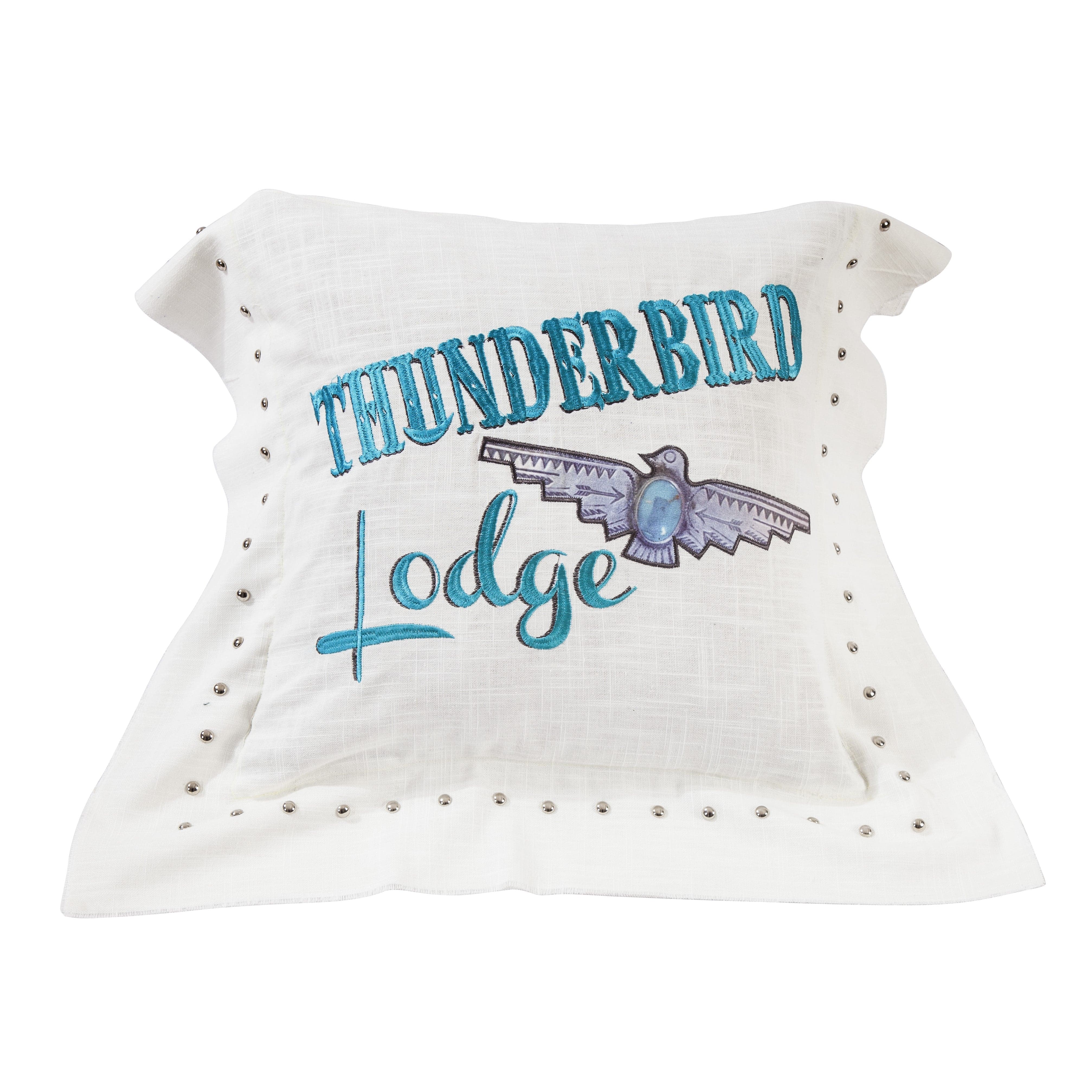 Turquoise Embroidered Thunderbird Lodge Pillow