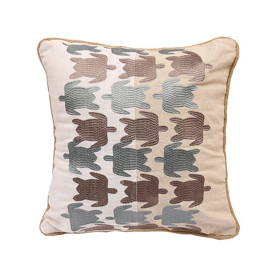 Turtle Embroidered Linen Throw Pillow