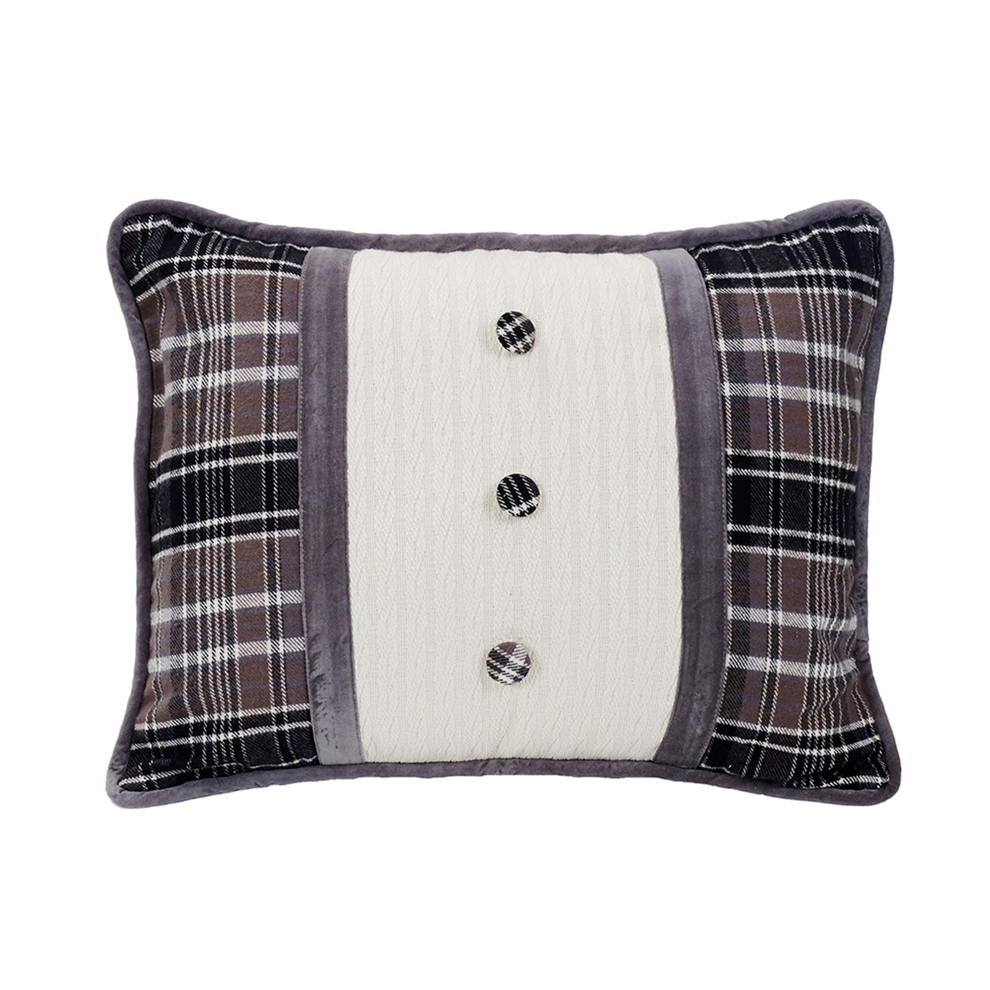 Whistler Velvet Oblong Pillow, Black, Gray & Cream Plaid, 16x21