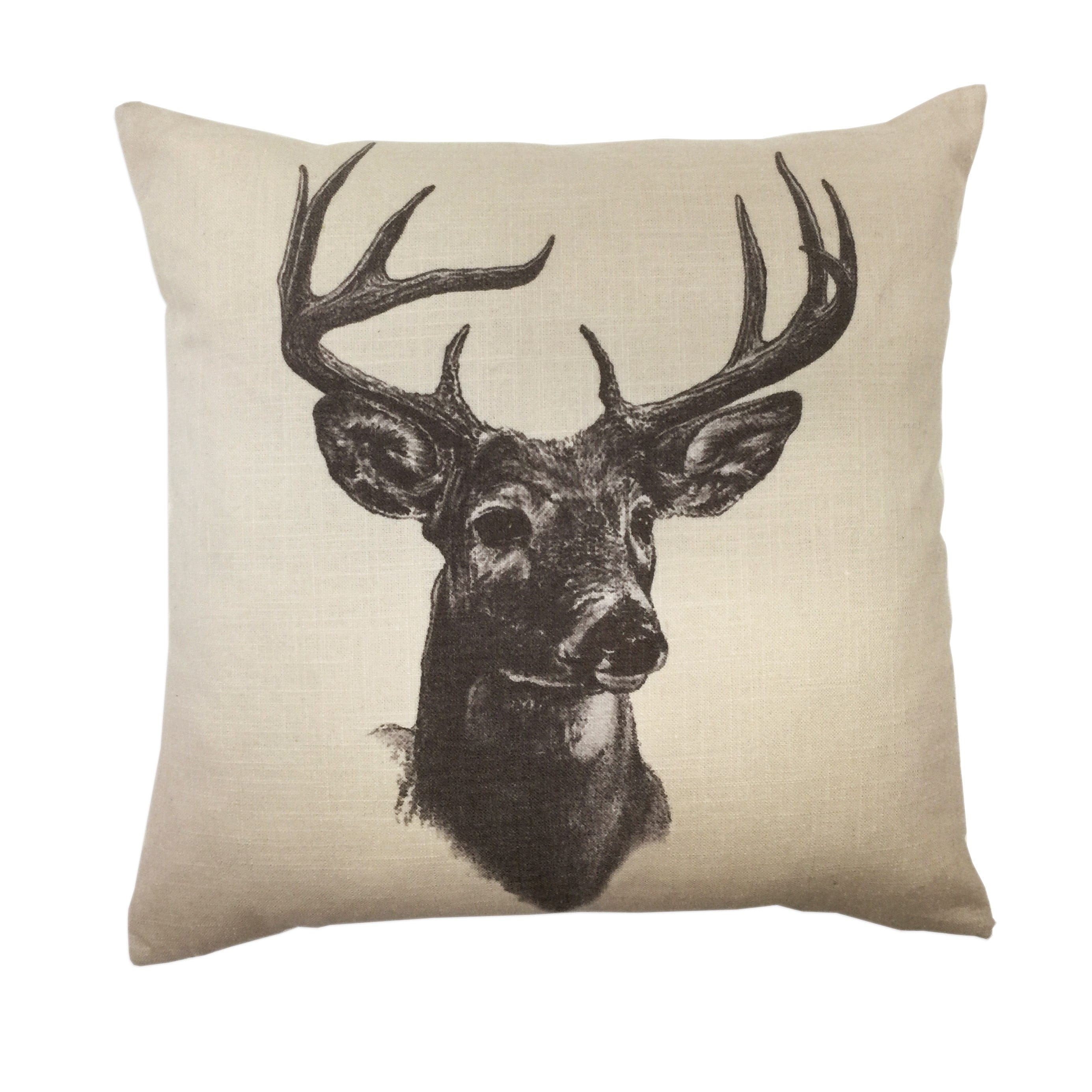 Whitetail Deer Linen Print Throw Pillow