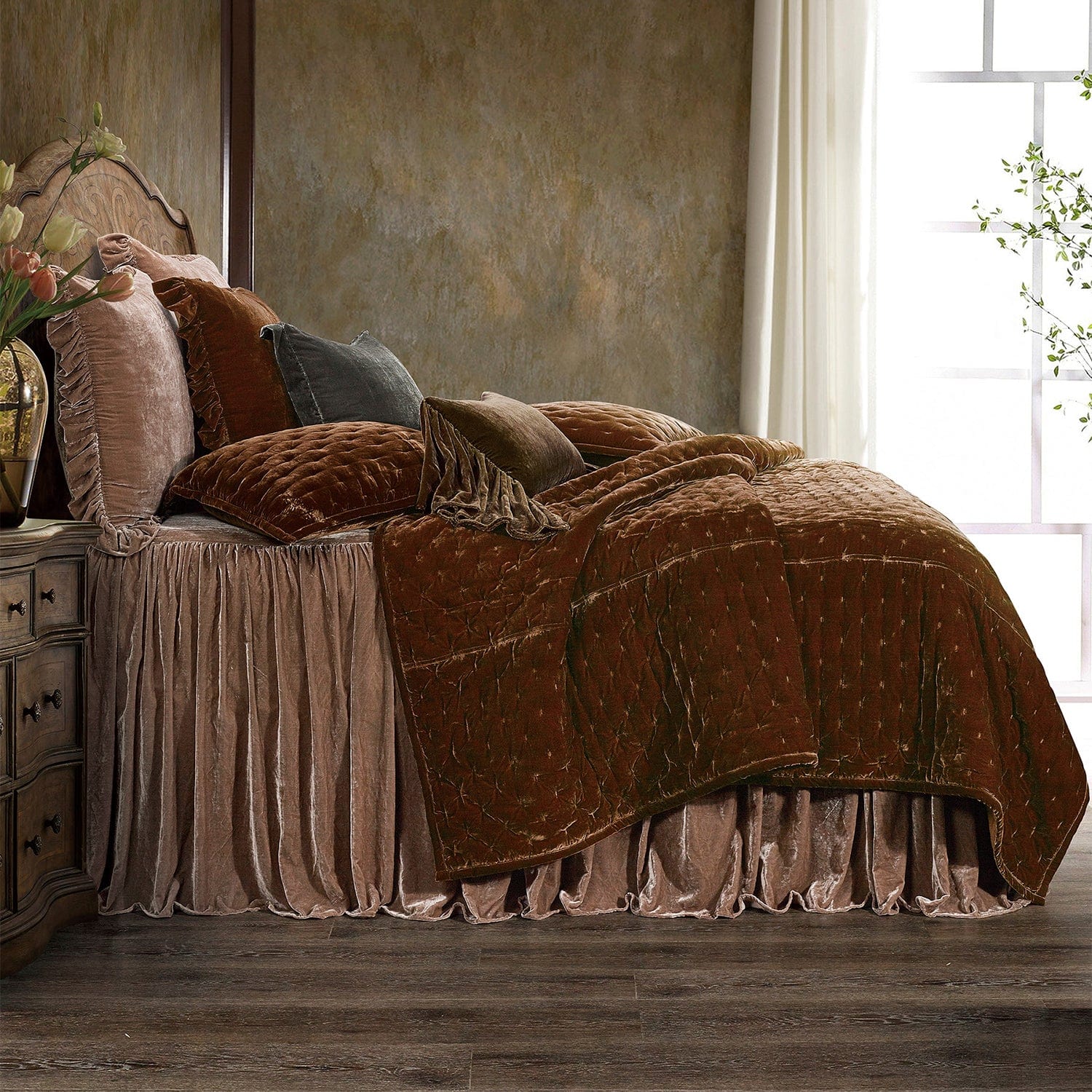 Stella Faux Silk Velvet Pintuck Quilt