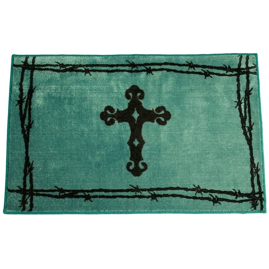 Cross w/ Barbwire Motif Kitchen/Bath Rug - Turquoise