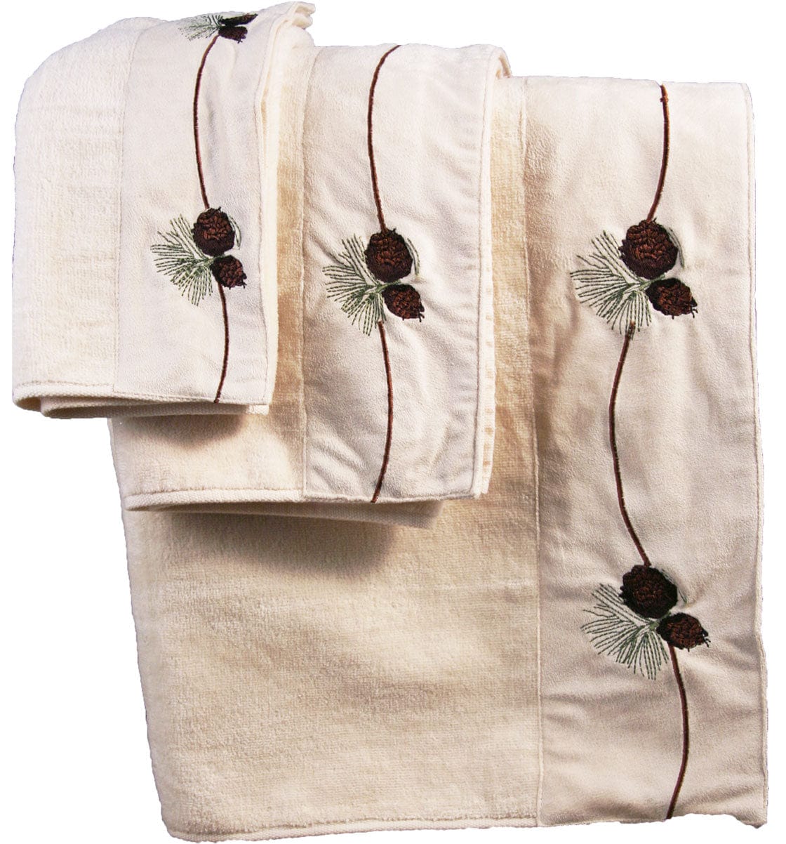 3PC Embroidered Pine Cone Towel Set