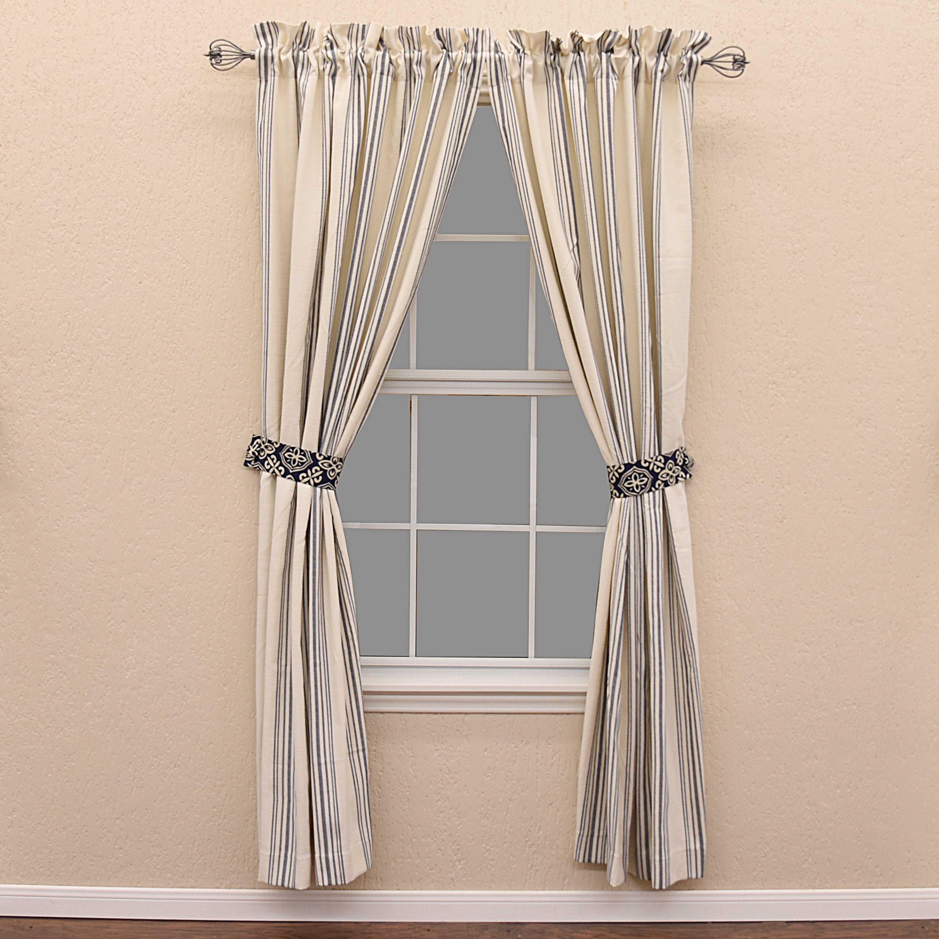 St. Clair White & Navy Striped Curtain (PAIR)