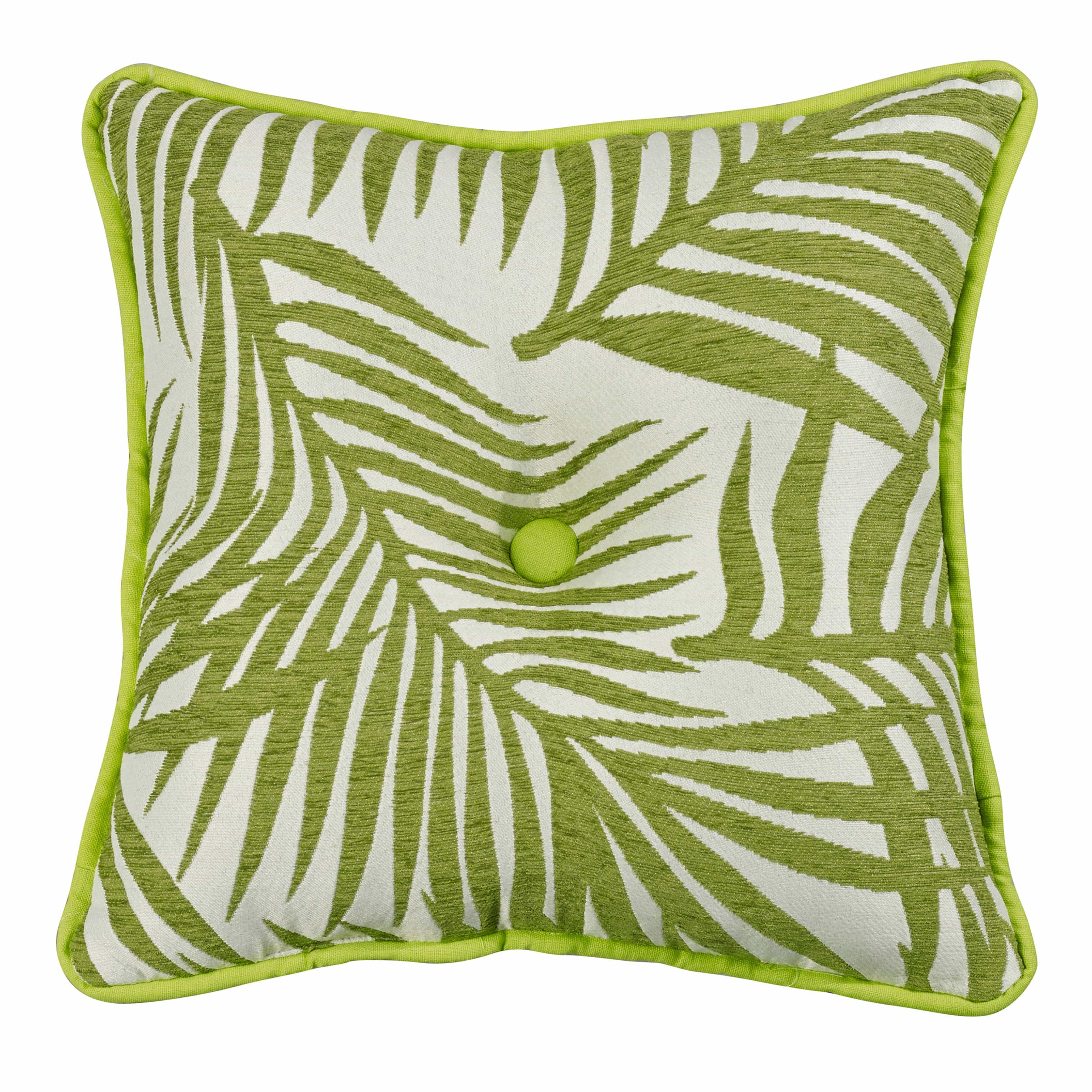 Capri Fern Tufted Throw Pillow, White & Green Linen