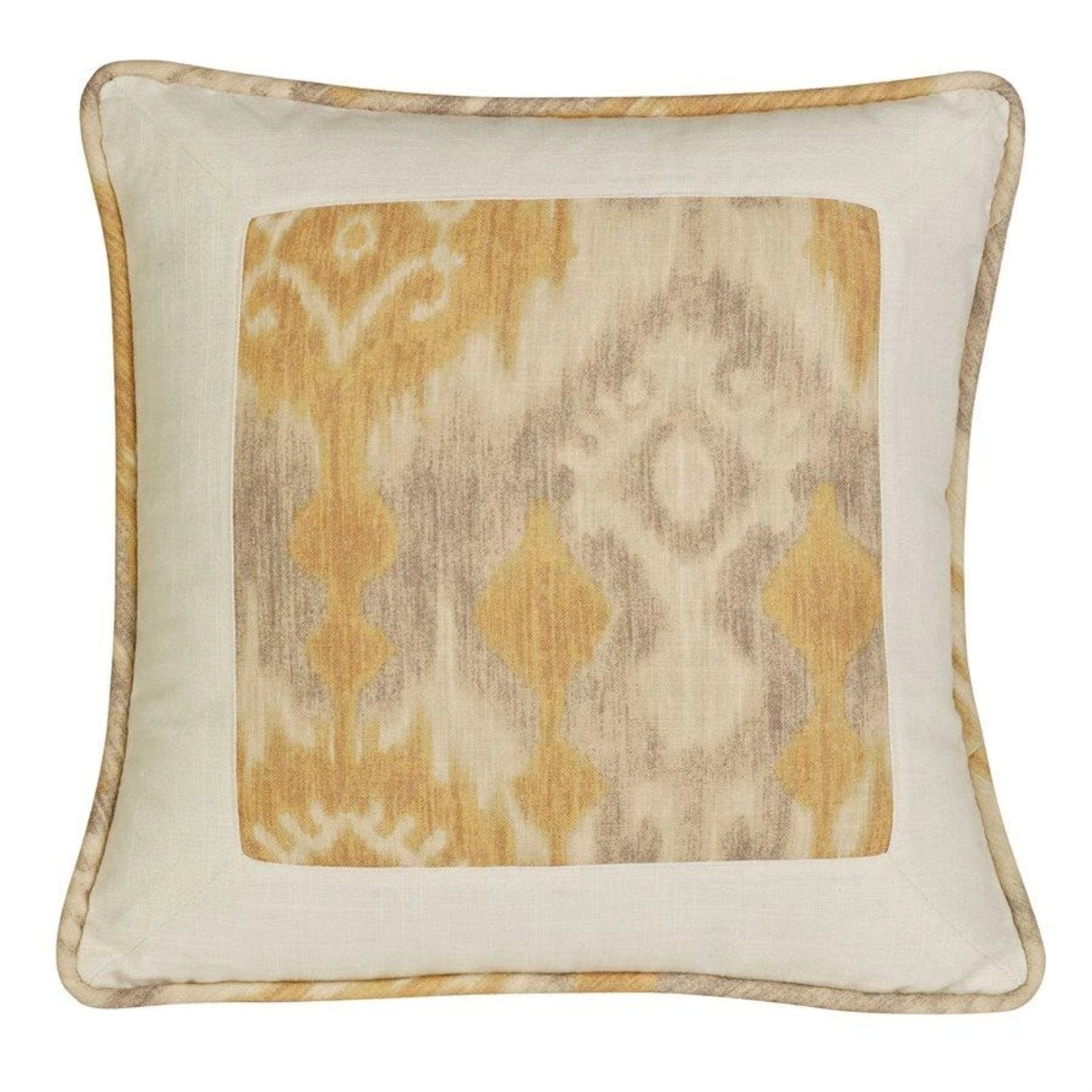 Casablanca Framed Throw Pillow, Taupe & Flaxen Ikat