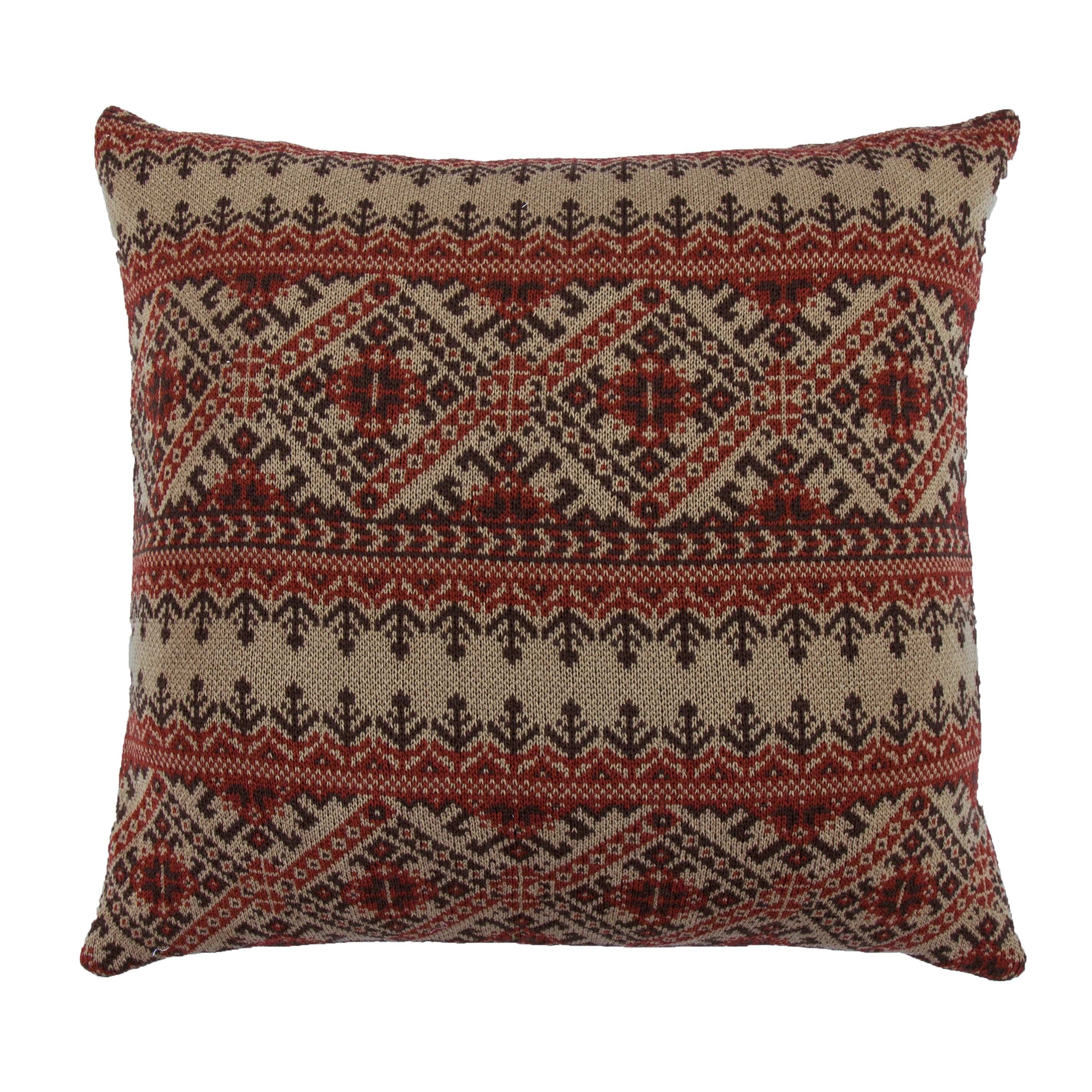 Fair Isle Knit Euro Sham - Red, Tan & Chocolate