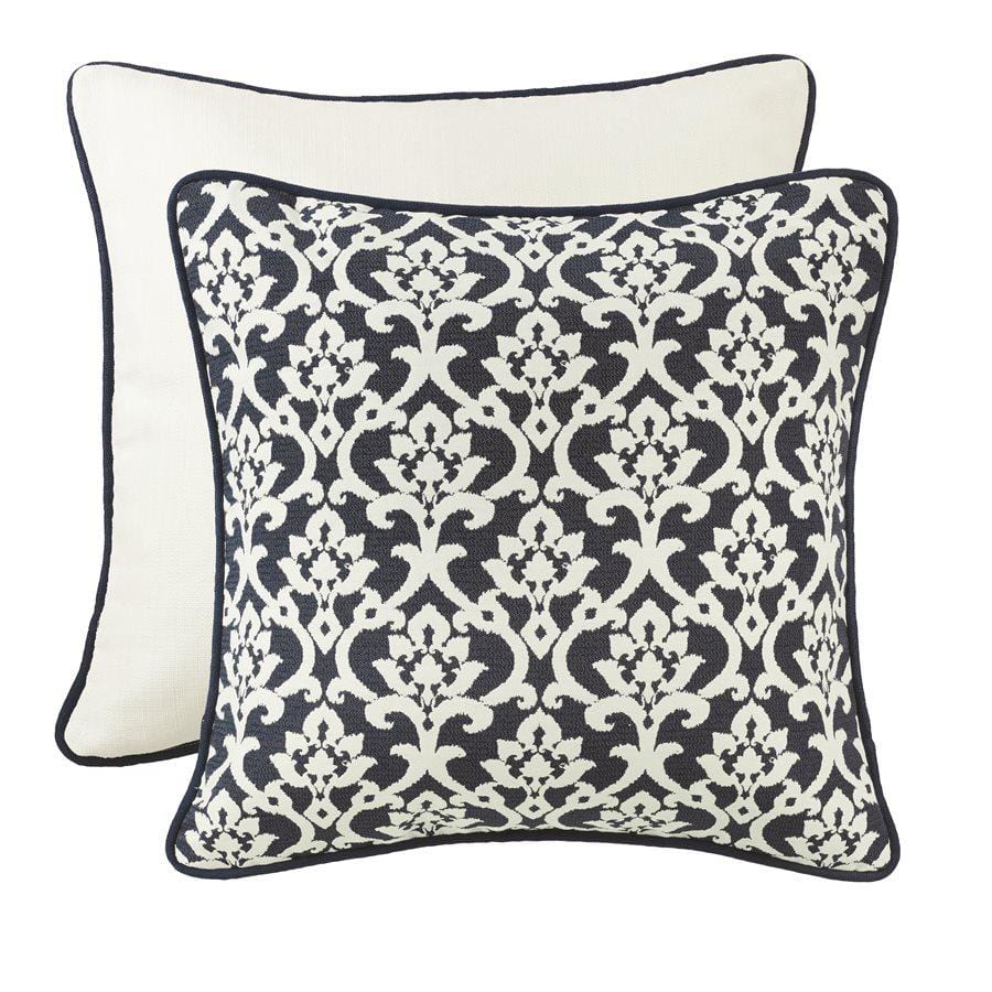 Kavali Navy & White Floral Jacquard Euro Sham w/ Piping