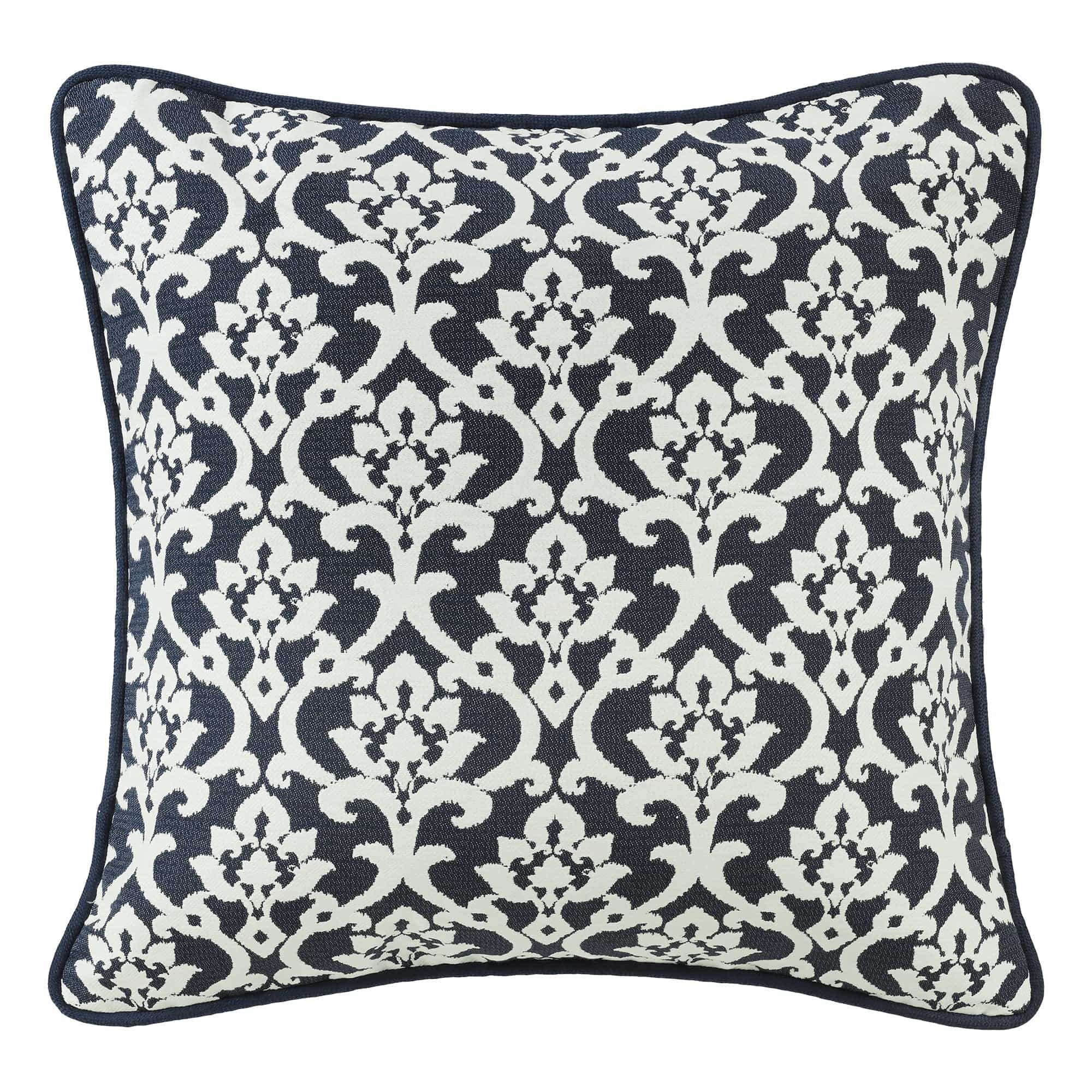 Kavali Navy & White Floral Jacquard Euro Sham w/ Piping