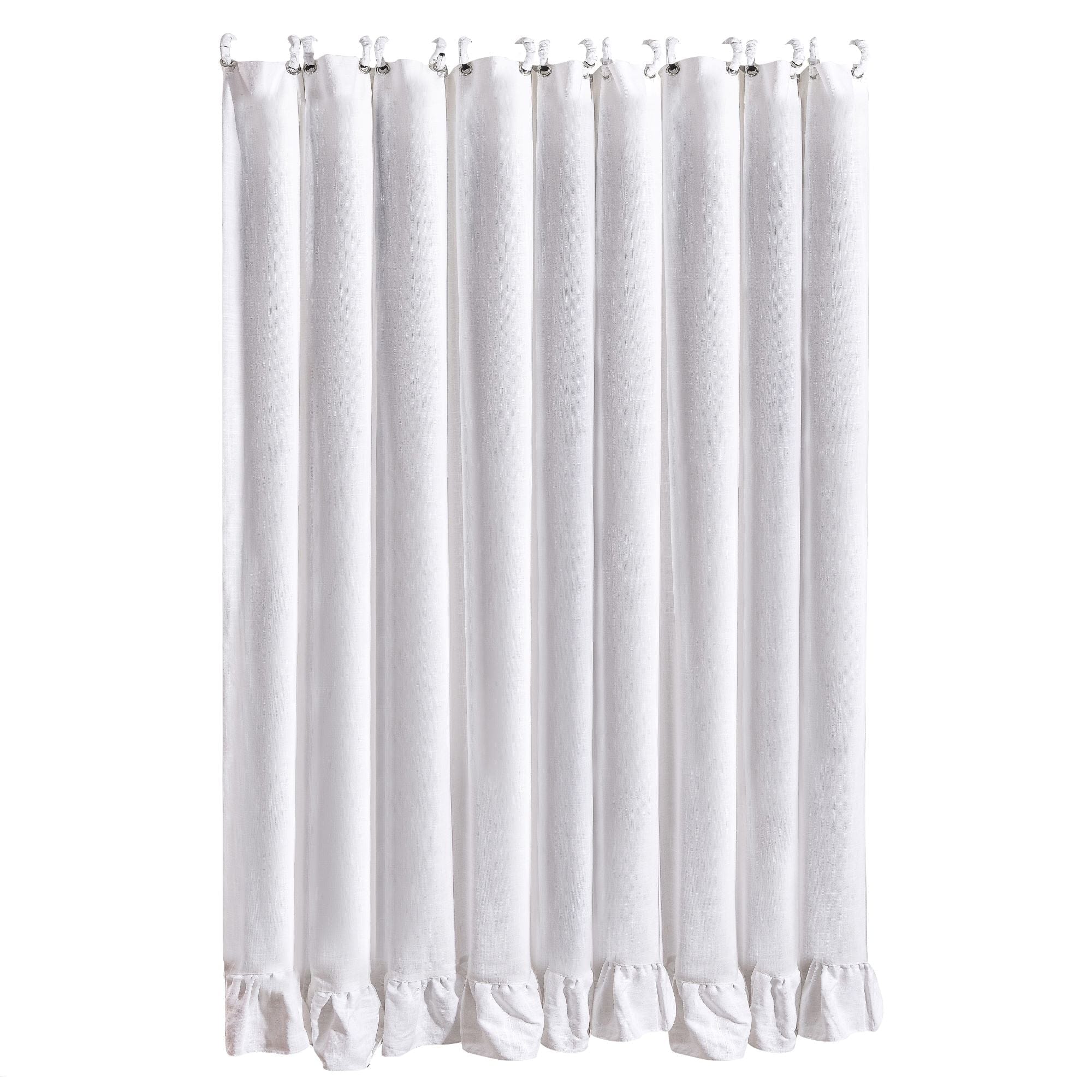 Washed Linen Ruffled Shower Curtain, White