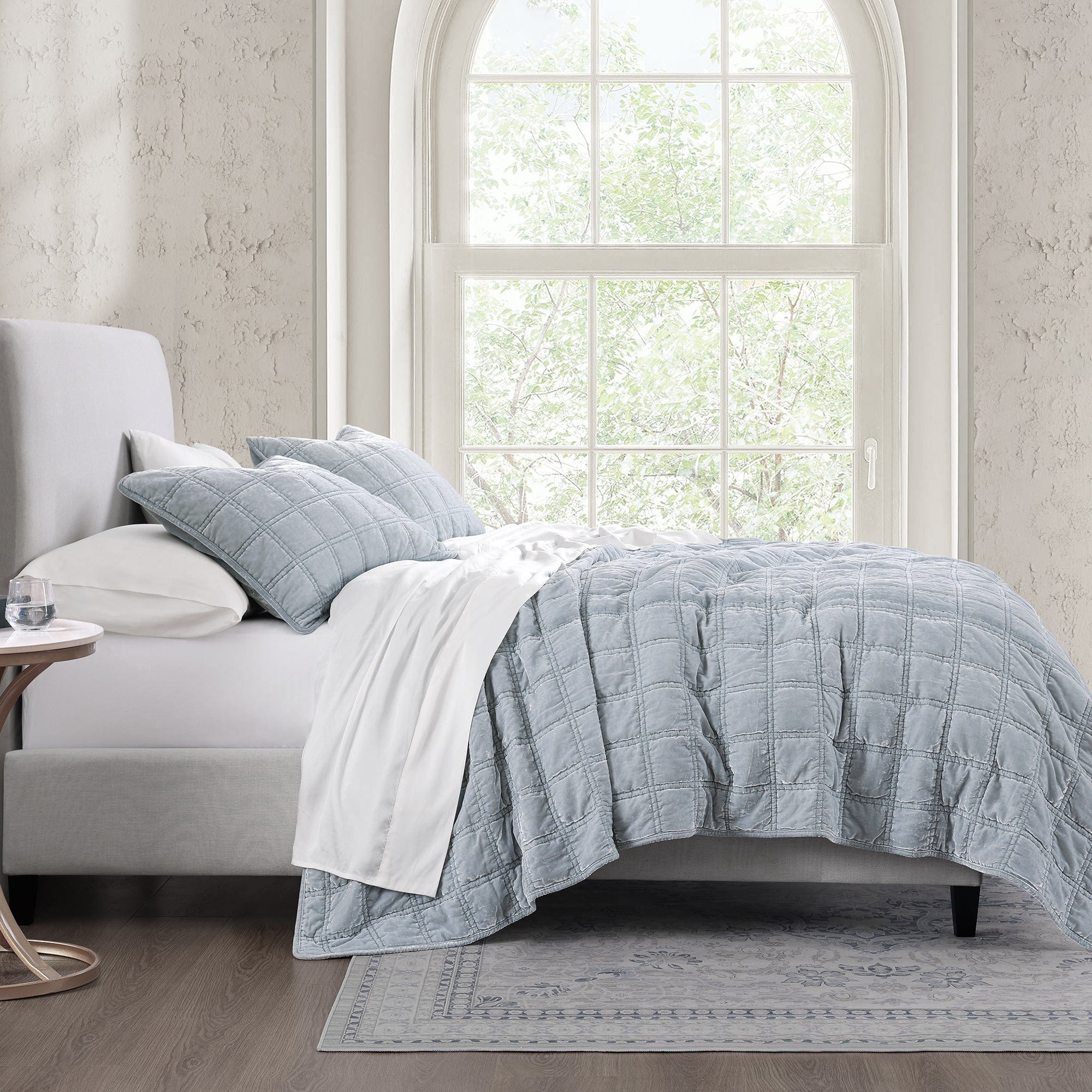 Stella Faux Silk Velvet Double Box Stitch Quilt Set