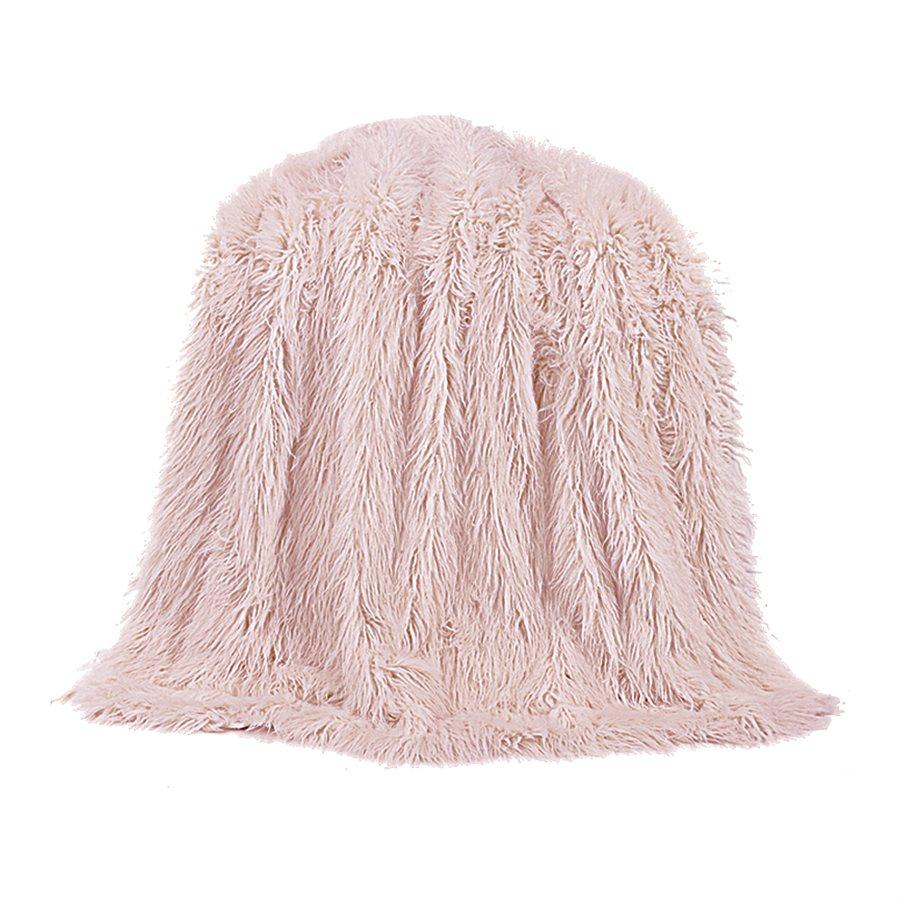 Mongolian Faux Fur Throw Blanket, Blush