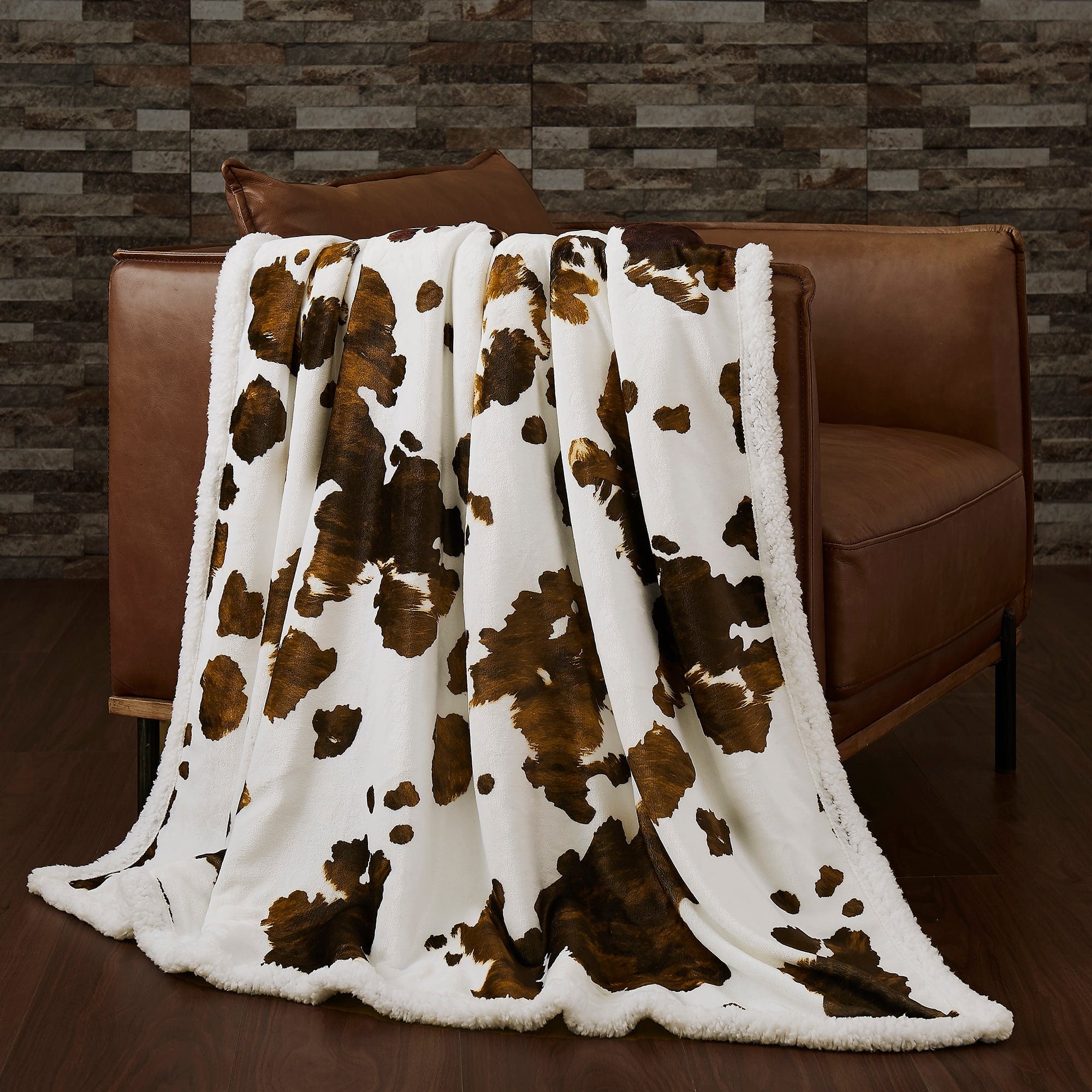 Elsa Cowhide Campfire Sherpa Throw