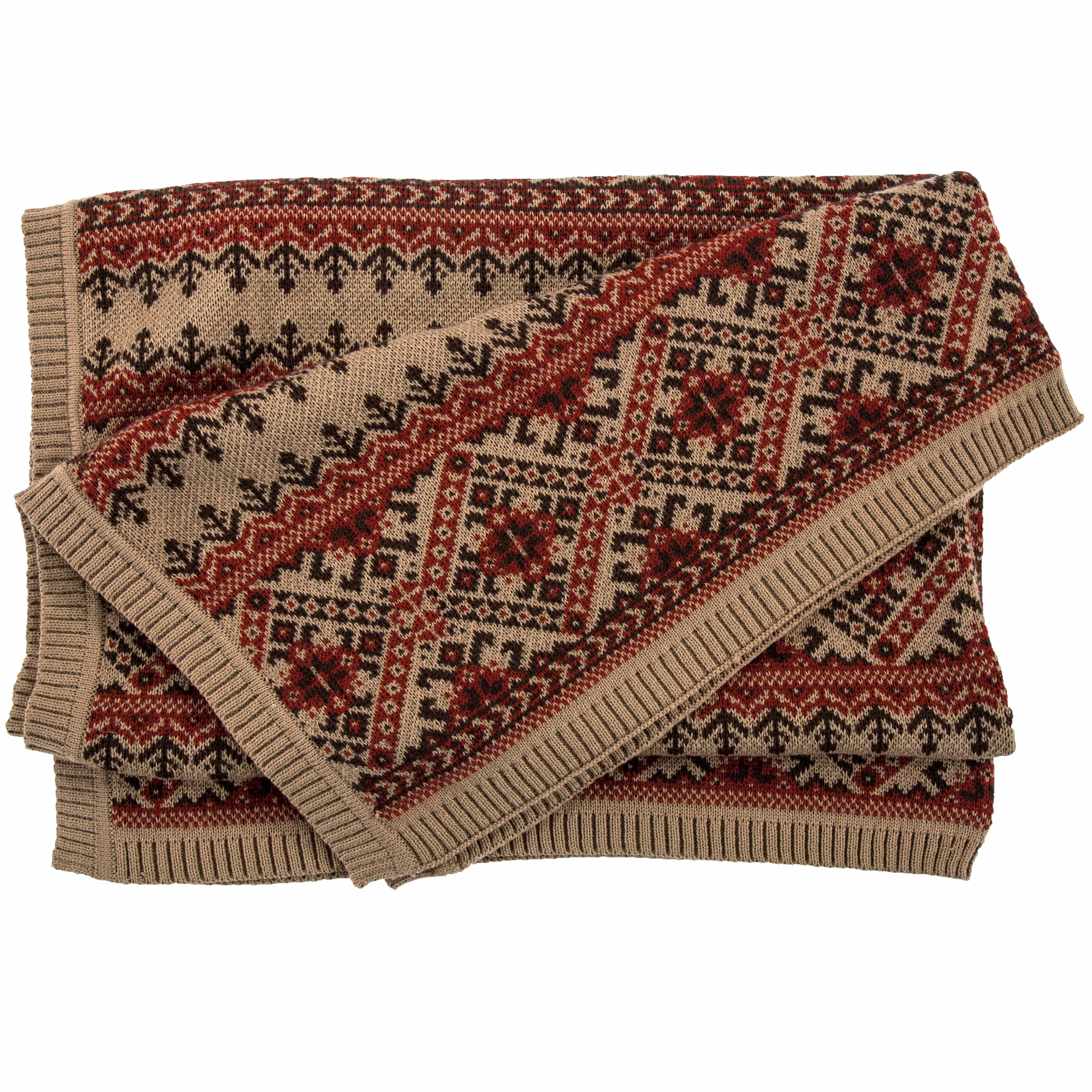 Fair Isle Red & Brown Knit Throw Blanket