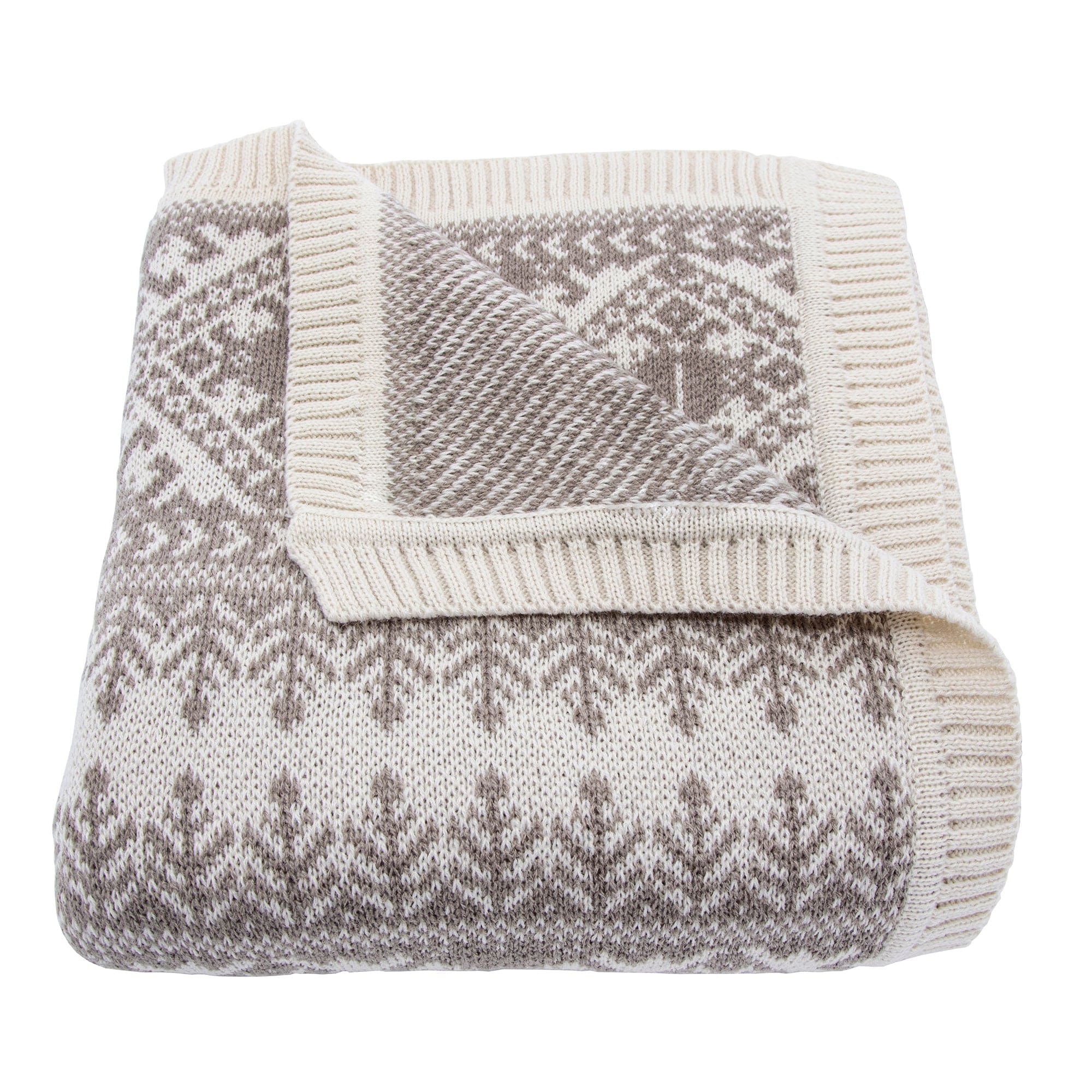 Fair Isle Taupe Knit Throw Blanket
