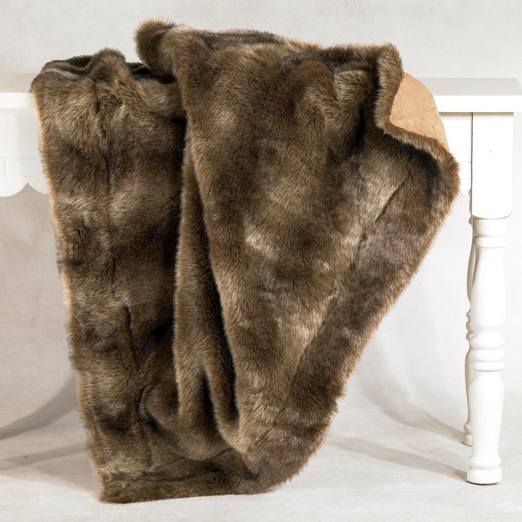 Faux Wolf Fur Throw Blanket
