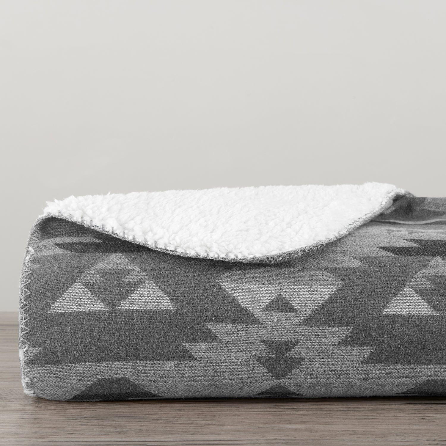 Southwest Aztec Design Throw with Sherpa Backing, Gray
