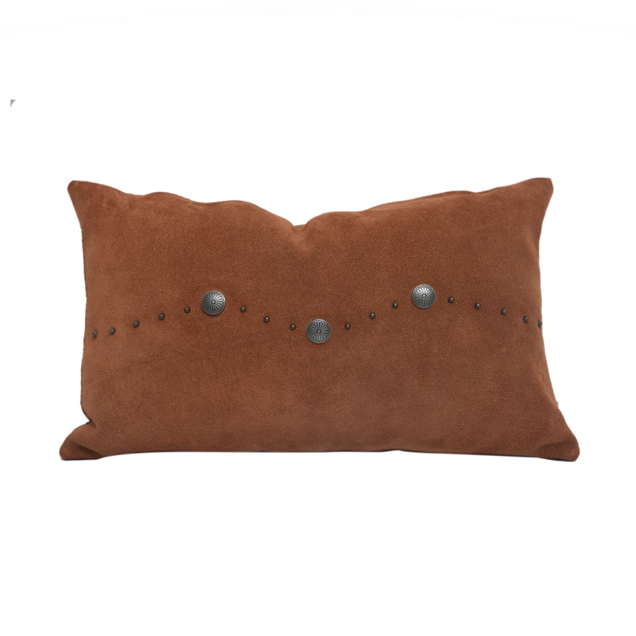 Western Suede Antique Silver Concho & Studded Lumbar Pillow