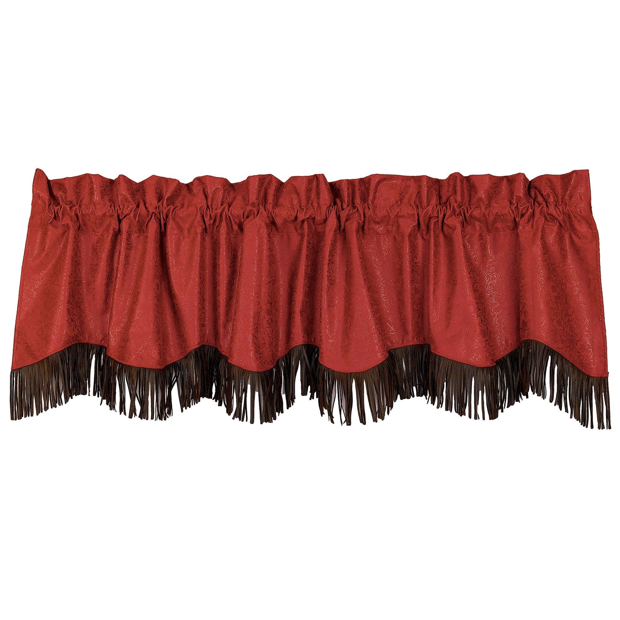 Cheyenne Red Leather Kitchen Valance w/ Fringe