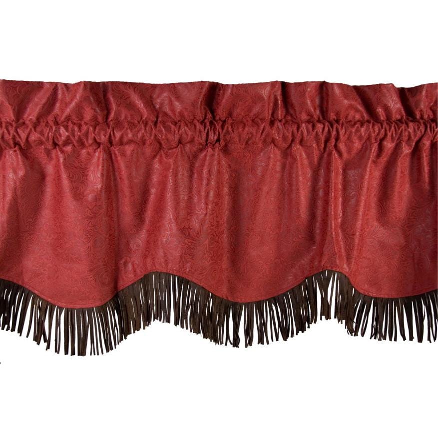 Cheyenne Red Leather Kitchen Valance w/ Fringe