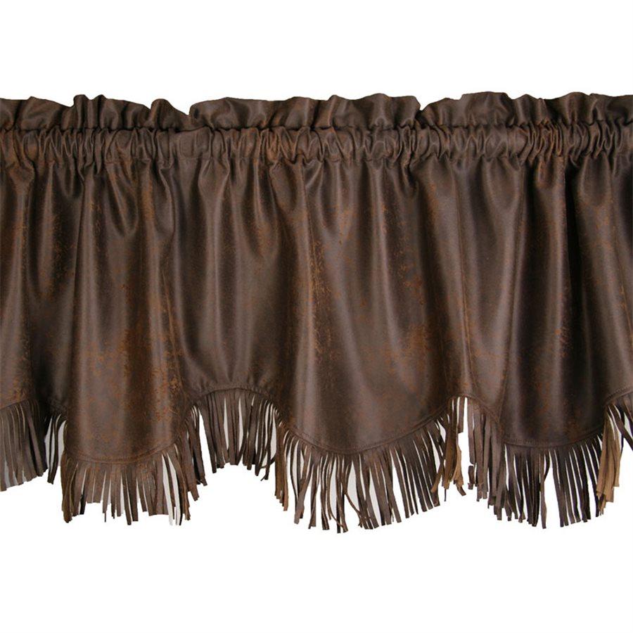 Chocolate Faux Leather Kitchen Valance w/ Fringe
