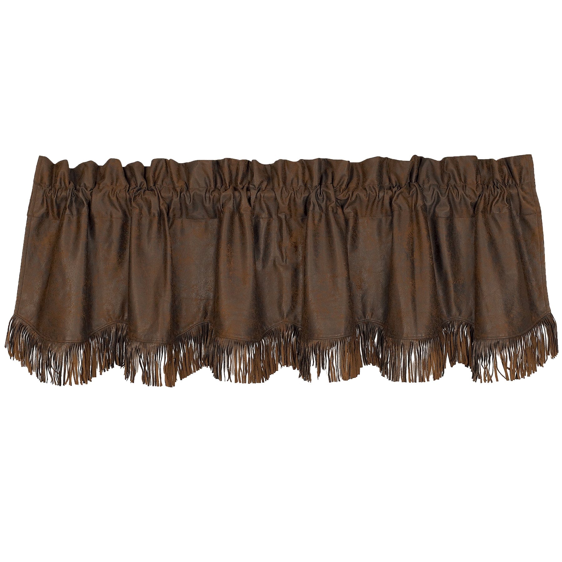 Chocolate Faux Leather Kitchen Valance w/ Fringe