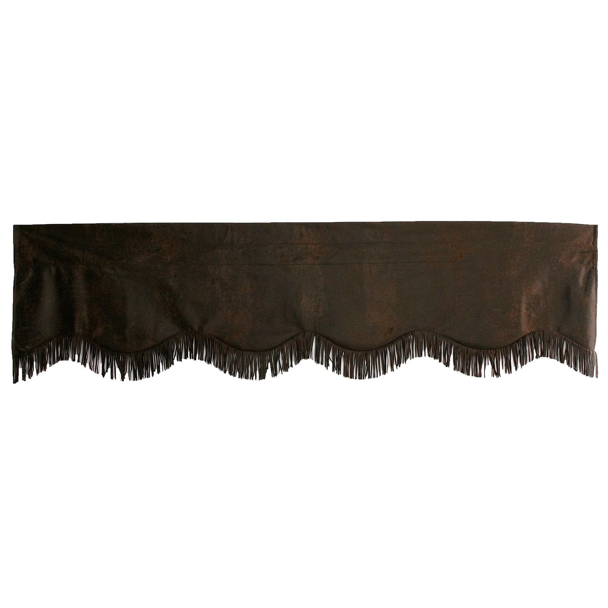 Chocolate Faux Leather Kitchen Valance w/ Fringe