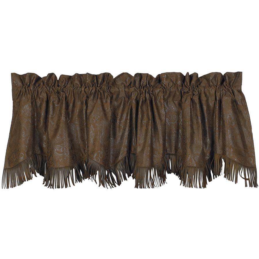 Chocolate Tooled Leather Kitchen Valance w/ Fringe