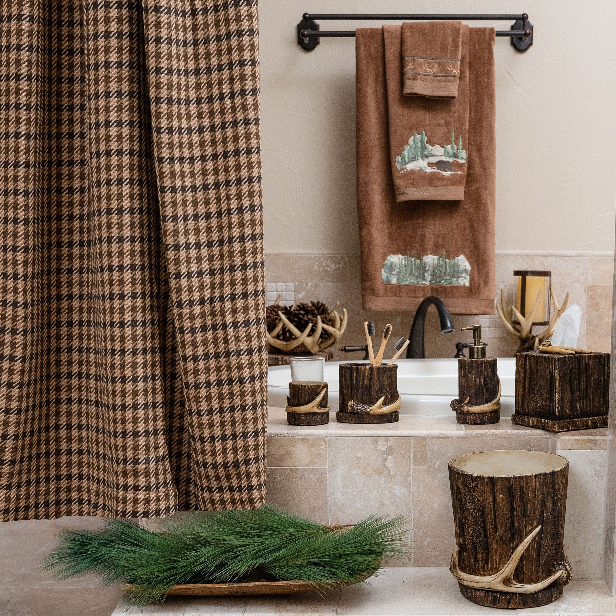 Tree Bark & Antler Wastebasket